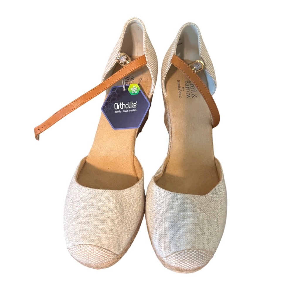 Croft & Barrow Georgina Linen Espadrille Wedge Sandal Tan Ankle Strap Wmn 11 NWt